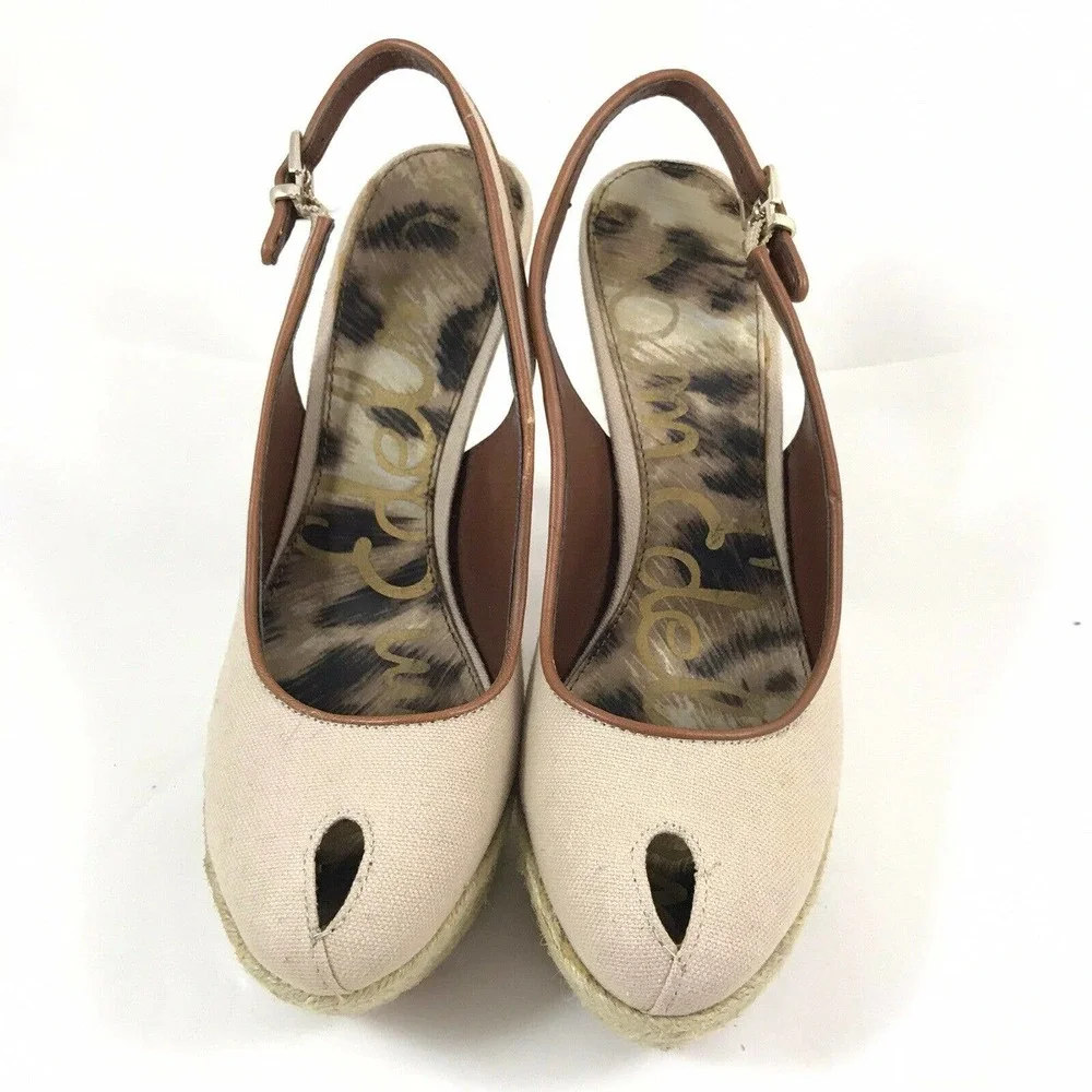 Sam Edelman Novato Slingback Heel Pumps Canvas Sand Jute Wrapped Women Size 6.5M